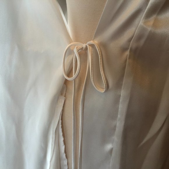 Cruz Natori Size S White Silky Long Robe Bridal Honeymoon Kimono Belted Pockets - Picture 10 of 10